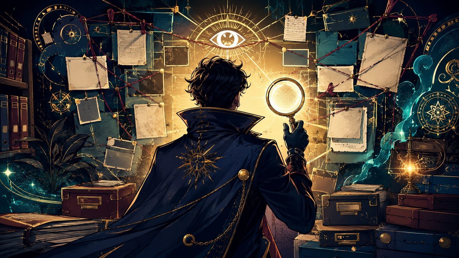 Colorful graphic-novel investigator archetype